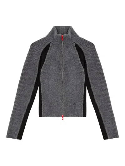 Diesel Ribbed Panel Zip-up Cardigan In Gray