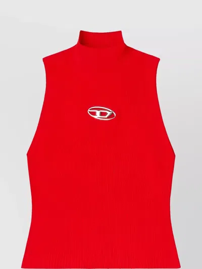 Diesel Ribbed Pattern High Neck Sleeveless Top In Red