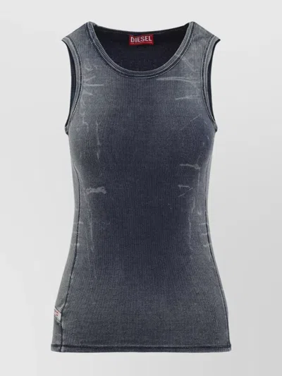 Diesel Ribbed Sleeveless Tank Top With Faded Effect In Blue