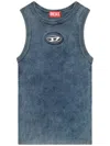 Diesel Ribbed Sleeveless Top With Distinctive Logo Detail In Blue