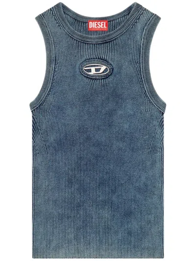 Diesel Ribbed Sleeveless Top With Distinctive Logo Detail In Blue