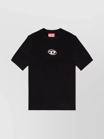 Diesel Ribbed Slim-fit Short-sleeve Knitted Top In Black