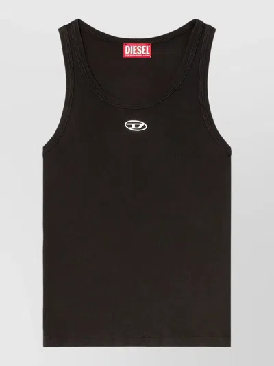 Diesel Black Tank Top With Logo On The Front And Ribbed Design In Cotton Woman In Blue