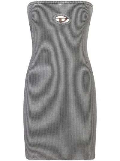 Diesel Ribbed Strapless Grey Above-knee Dress In Gray