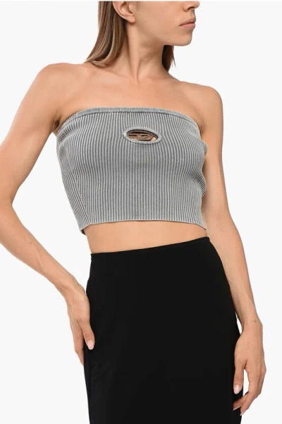 Diesel Ribbed Strapless M-clarksville-r Crop Top With Metal Detail In Gray