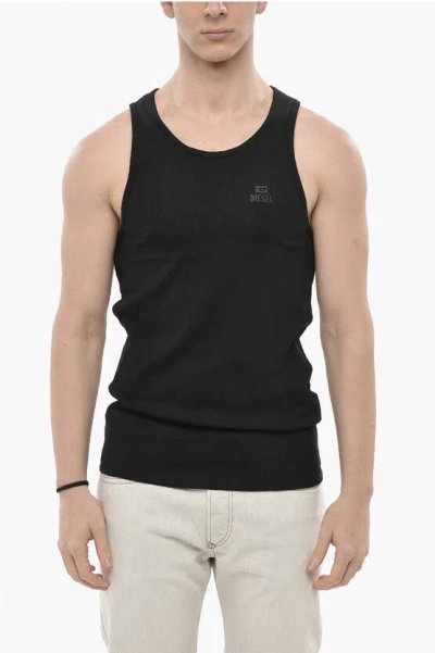 Diesel Ribbed Stretch Cotton Tank Top T-liftynew Out In Black