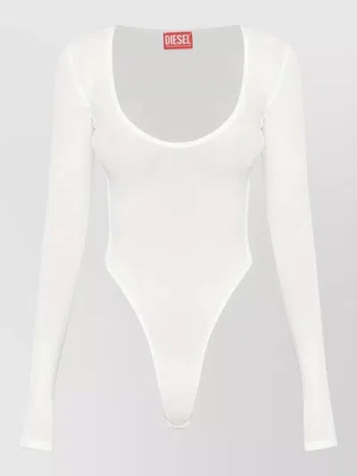 Diesel Ribbed Stretch Long Sleeve Bodysuit In White
