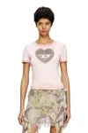 Diesel Graphic Print Ribbed Neckline Round Neck In Pink