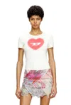 Diesel Women Ivory Ribbed Stretch Cotton T-ele T-shirt In White