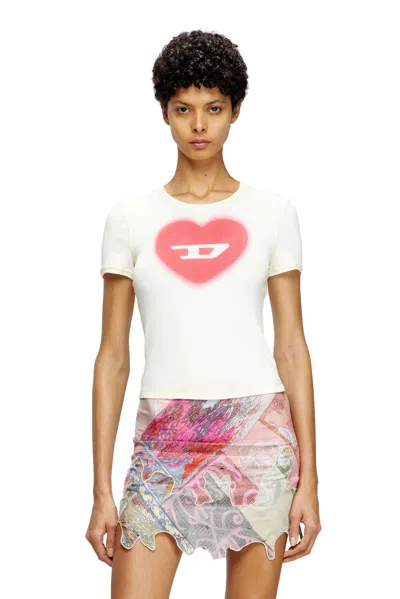 Diesel Ribbed T-shirt With Watercolour Heart D In White