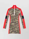 Diesel Ribbed Texture Camouflage Pattern Long Sleeves Dress In Red