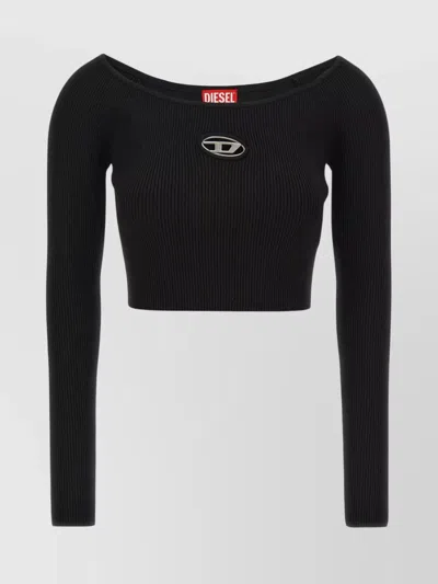 DIESEL RIBBED TEXTURE STRETCH FIT LONG SLEEVE CROPPED SWEATER