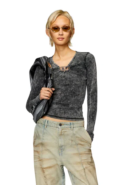Diesel Abito Midi A Coste Con Oval D In Metallo In Grey