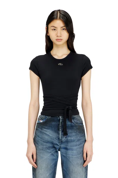 Diesel Ribbed Top With Wrap-around Laces In Black