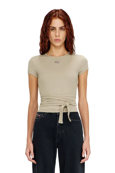 Diesel Ribbed Top With Wrap-around Laces In Neutral