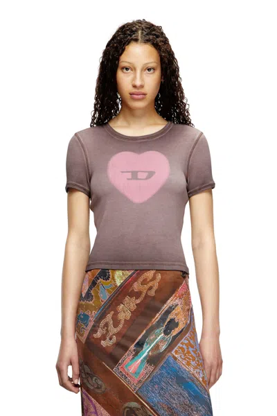 Diesel Ribbed T-shirt With Watercolour Heart D In Purple