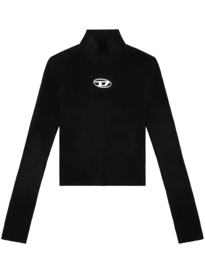DIESEL DIESEL RIBBED TURTLENECK SWEATER WITH LOGO DETAIL AND CROPPED FIT