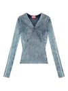 Diesel Denim-yarn Jumper With Shiny Effect In Blue
