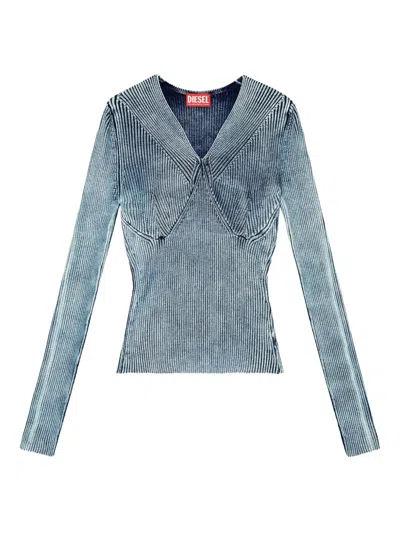 Diesel Denim-yarn Jumper With Shiny Effect In Blue