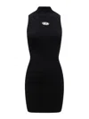 Diesel High Neck Fitted Mini Dress With Ribbed Texture In Black