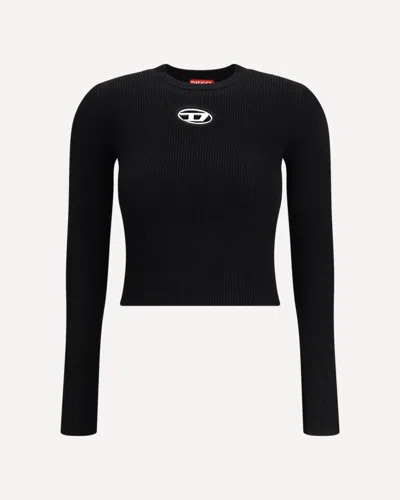 Diesel Ribbed Viscose Top With Oval D In Black