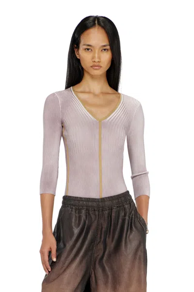 Diesel Ribbed V-neck Jumper With Contrast Bands In Purple