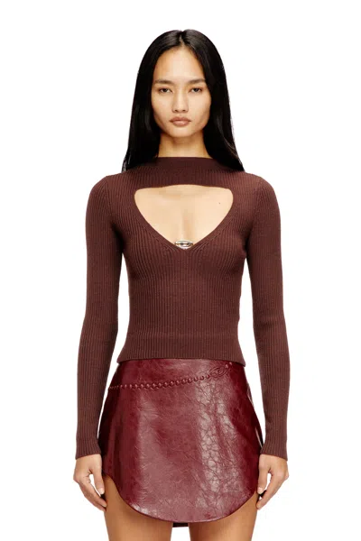 Diesel Ribbed Wool Jumper With Cut-out In Brown