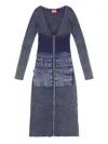 Diesel Ribbed Zip-front Pocketed Day Dress In Blue