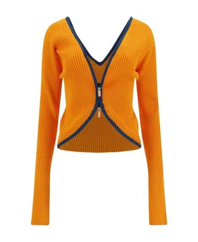 Diesel Ribbed Zip-up Cardigan In Orange
