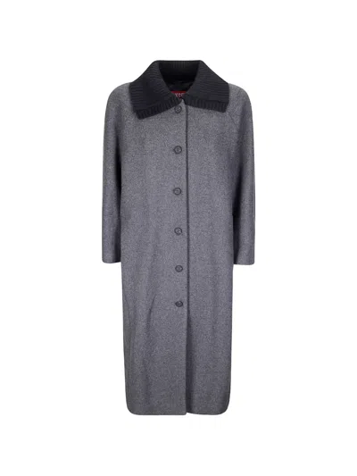 Diesel Ribbed-collar Wool-blend Coat In Gray
