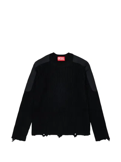 Diesel Kids' Ribbed-knit Distressed Sweater In Black