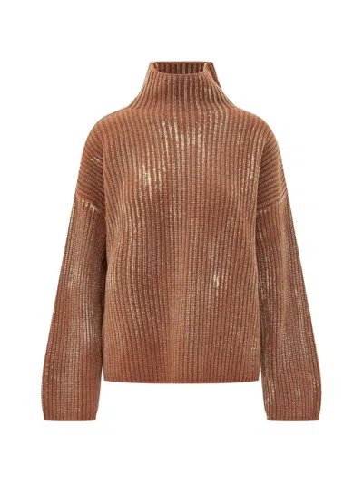 Diesel Ribbed-knit High-neck Sweater In Brown