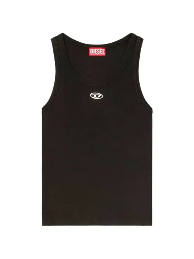 Diesel Ribbed-knit Logo-plaque Top In Black