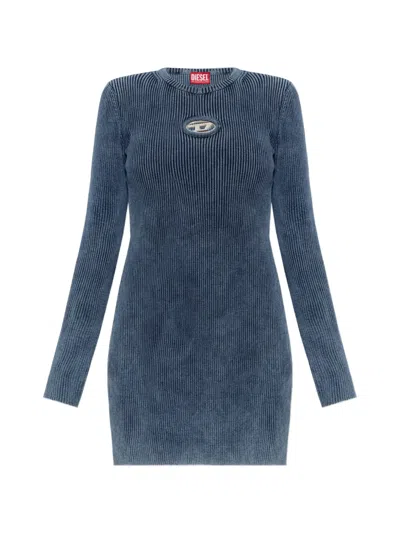 Diesel Ribbed-knit Long-sleeve Mini Dress In Blue