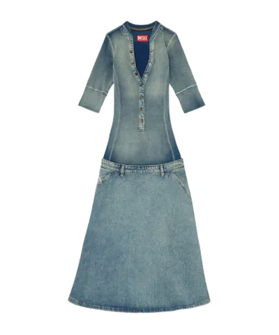 Diesel Ribbed-knit Panelled Midi Dress In Blue