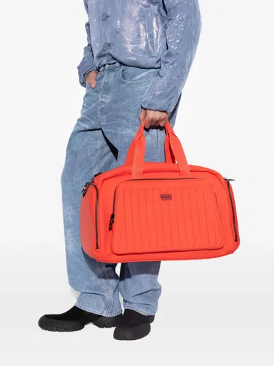 Diesel Ribbed-panel Logo-plaque Holdalls In Orange