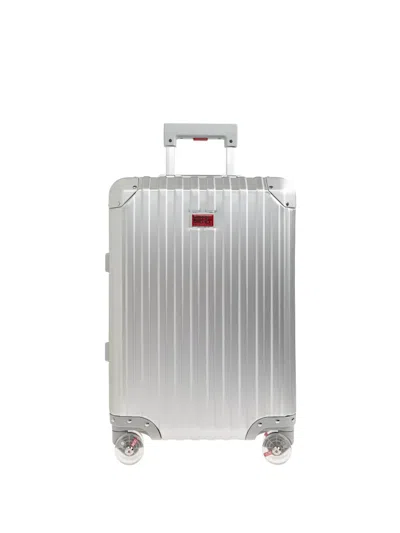 Diesel Ribbed-texture Logo-plaque Suitcase In Silver