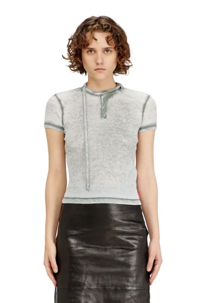Diesel Rib-jersey Top With Biker Neck Strap In Gray