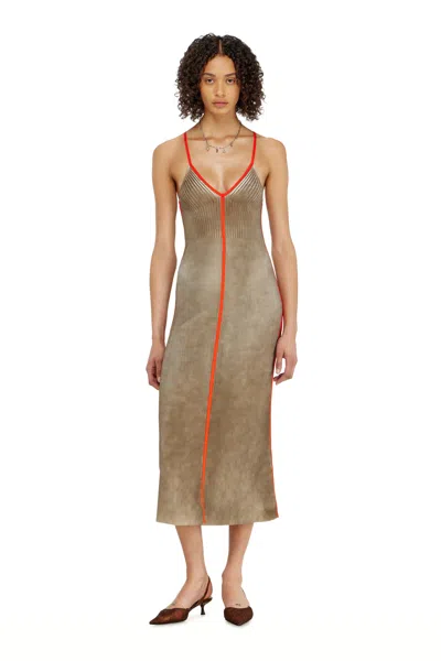 Diesel Rib-knit Midi Cami Dress With Contrast Bands In Neutral