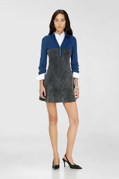 Diesel Rib-knit Mini Dress With Two-tone Denim Effect In Multi