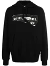 Diesel Ripped Logo Print Hoodie In Black