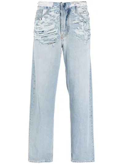Diesel Ripped Straight-leg Jeans In Blue Denim