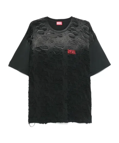 DIESEL DIESEL LOGO PRINTED RIPPED T-SHIRT