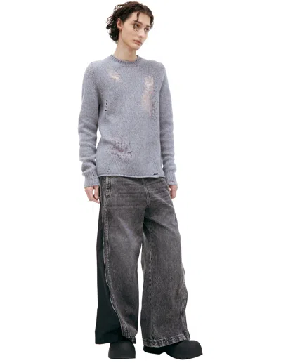 Diesel Ripped Wool Sweater In Grey