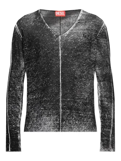 Diesel Robbel Ribbed V-neck Sweater In Black