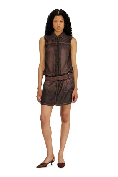Diesel Minidress In Fluid Coated Denim In Brown