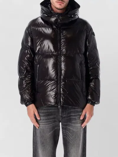 Diesel High-collared Black Quilted Puffer Jacket With Glossy Finish