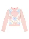 Diesel Romko Cut-out Argyle-pattern Sweater In Pink