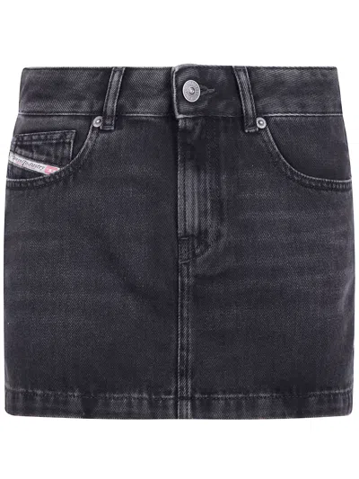 Diesel De-ron Denim Miniskirt In Dark Wash