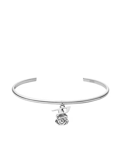 Diesel Rose-charm Bangle Bracelet In Metallic